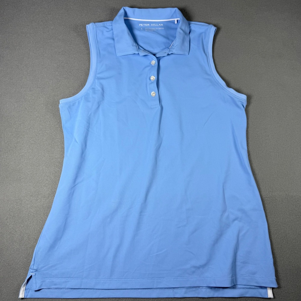 Peter Millar Womens Sleeveless Polo Shirt Size L Blue Performance Golf Active